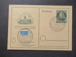 Berlin (West) 1951 Sonderpostkarte Einweihung Des Luftbrückendenkmals Ganzsache P 24 SSt Hamburger Tennisgilde - Cartes Postales - Oblitérées