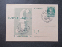 Berlin (West) 1951 Sonderpostkarte Berliner Festwochen Ganzsache P 26 SSt Düsseldorf 1 Sebastianus Schützenver. Volksfes - Postcards - Used