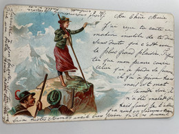 CPA - Très Jolie Carte - Alpinistes 1 Femme Agitant Son Mouchoir Et 2 Hommes  - Tyrol ? 1902 - Alpinisme