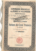 COMPAGNIE NOUVELLE DES MINES DE VILLEMAGNE - ST SAUVEUR CAMPRIEU -GARD - LOT DE 2 ACTIONS 100 FRS -1924 - Mineral