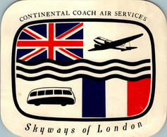 Etiquette De Bagage Voyage Franco-Anglais Continental Coach Air Services Skyways Of London Aviation Travel Avion Bus B.E - Étiquettes à Bagages