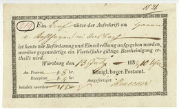 Würzburg 1833 Postschein Königlich Bayerisches Postamt Nach Ansbach - 1800 – 1899