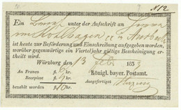 Würzburg 1833 Postschein Königlich Bayerisches Postamt Nach Ansbach - 1800 – 1899