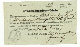 Salmünster  1847 Recommandationsschein Einschreiben Nach Schlüchtern Postschein Hessen - 1800 – 1899