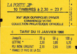 CARNET 2614-C 5A Marianne De Briat "XVI JEUX OLYMPIQUES D'HIVER.." Daté 17/1/90. PRIX LE PLUS BAS DE DELCAMPE. - Modernes : 1959-...