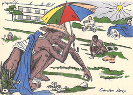 AFRIQUE Illustrateur P.HUGUET Garden Party (satirique-colonialisme)-(parapluie)*PRIX FIXE - Huguet