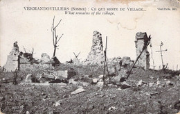 CPA - 80 - VERMANDOVILLERS - Ce Qui Reste Du Village - Guerre 1914 1918 - Publicité Au Dos TALONS MAXIM'S - Autres & Non Classés