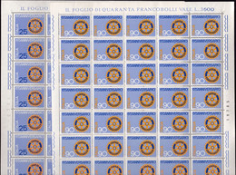 1970 Italia Italy Repubblica 65° ANNIVERSARIO ROTARY 50 Serie In 2 Fogli MNH** 65th ROTARY ANNIVERSARY 2 Sheets - Hojas Completas
