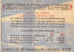CARNET DE VIGNETTES - COMITE DE DEFENSE CONTRE LA TUBERCULOSE - 1917-1937 - Blocks & Sheetlets & Booklets