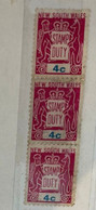 (stamp 19-10-2022) Mint - Australia - Stamp Duty (strip Of 3 + 2) 4 Cents Pink - Steuermarken