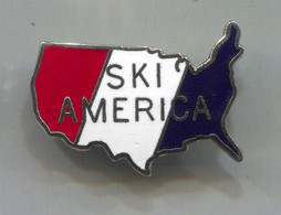 Ski Skiing Jumping - SKI AMERICA, Vintage Pin Badge Abzeichen, Enamel - Sports D'hiver