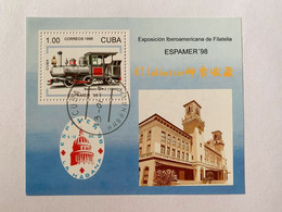 Cuba 1996 Spanish-Latin American Stamp Exhibition Espamer '98 Havana Railway Locomotives Train Trains S/S CTO USED - Gebruikt