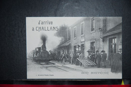 CP,  85, Vendée, CHALLANS,  Gares,  Locomotive, J Arrive A Challans Bon Souvenir,  Train, Animée,  éditeur Artaud Nozais - Challans