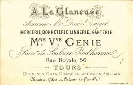 Tours * A La Glaneuse Mercerie Bonneterie Lingerie Anc. Maison DORE ROUGET / Vve GENIE 56 Rue Royale * Cdv 19ème - Tours