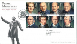 Great Britain FDC 14-10-2014 Prime Ministers Complete Set Of 8 In 2 Stripe Of 4 With Cachet - 2011-2020 Decimal Issues