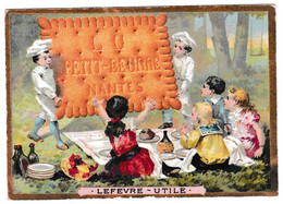 Chromo Lefevre Utile, Personnages Et Biscuits, Tour Doré, Verso Ecrit En Noir, Goutez-y, Ce N'est Pas Un Leurre... - Lu