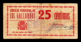 España Billete Local Guerra Civil Los Gallardos Almería 25 Céntimos 1937 MBC VF - Autres & Non Classés