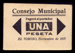 España Billete Local Guerra Civil El Toboso Toledo 1 Peseta 1937 EBC+ XF+ - Andere & Zonder Classificatie