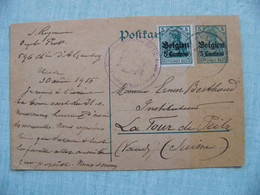 1915 Carte De Correspondance Timbres Allemands Surchargés BELGIEN 5 Centimes Adressée  à La Tour De Peilz SUISSE - Occupazione Tedesca