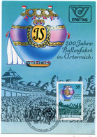 AUSTRIA 1984  Bicentenary Of Balloon Flight On Maxicard.  Michel 1787. - Cartas Máxima