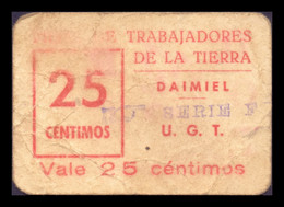 España Billete Local Guerra Civil Daimiel Ciudad Real 25 Céntimos 1936-1937 BC/+ F/+ - Other & Unclassified