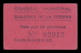 España Billete Local Guerra Civil Zalamea De La Serena Badajoz 25 Céntimos 1937 MBC VF - Andere & Zonder Classificatie