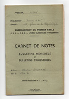 Carnet De Notes Bulletins Mensuels Et Bulletins Trimestriels Lycées Classiques Et Modernes Ville De Vitré 1958-59 - Diploma & School Reports