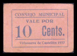 España Billete Local Guerra Civil Villanueva De Castellón Valencia 10 Céntimos 1937 MBC VF - Other & Unclassified