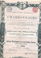 COMPAGNIE GENERALE DES CHARBONNAGES - TIRAGE 2000 ACTIONS PRIVILEGIEE DE 500 FRS -ANNEE 1906 - Mijnen