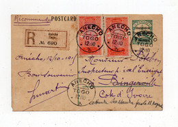 !!! TOGO, ENTIER POSTAL RECOMMANDE D'ANECHO POUR BINGERVILLE DE 1915. RR - Lettres & Documents