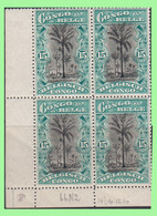1915 ** BELGIAN CONGO / CONGO BELGE = COB 066 MNH GREEN PALM TREE : BLOC OF -4- STAMPS WITH ORIGINAL GUM - Blokken