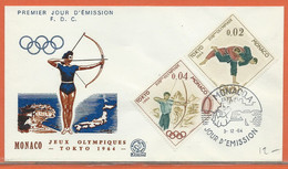 SPORT TIR A L'ARC MONACO LETTRE FDC JEUX OLYMPIQUES DE 1964 - Archery