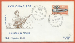 Delcampe - SPORT TIR ITALIE LETTRE FDC JEUX OLYMPIQUES DE 1960 - Waffenschiessen