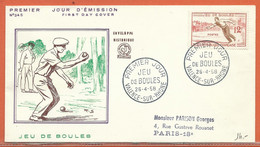 SPORT PETANQUE FRANCE LETTRE FDC DE 1958 - Bowls