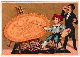 Chromo Lefevre Utile, Personnages Et Gros Biscuits, Tour Blanc, Peinture, Verso écrit En Noir, Dentelés, Utile, LU LU - Lu