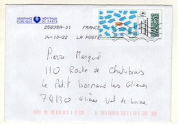 Enveloppe FRANCE Avec Vignette Affranchissement Lettre Verte Oblitération LA POSTE 25635A-01 14/10/2022 - 2010-... Illustrated Franking Labels