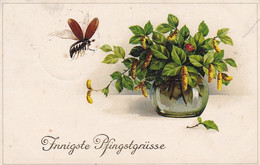 AK Innigste Pfingstgrüße - Vase Mit Birken-Kätzchen - Feldpost Landsturm-Inf.-Bat. Landshut - 1917 (61565) - Pentecôte