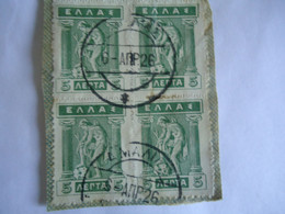 GREECE POSTMARK  ON PAPERS  BLOCK OF 4  ΑΜΑΛΙΑΣ 1926 - Marcophilie - EMA (Empreintes Machines)