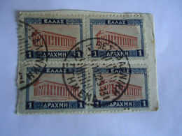 GREECE POSTMARK  ON PAPERS  BLOCK OF 4  ΘΕΣΣΑΛΟΝΙΚΗ  1929 - Marcophilie - EMA (Empreintes Machines)