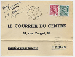 MERCURE 5C+25C  LETTRE C. HEX CEIGNAC 25.10.40 AVEYRON AU TARIF - 1938-42 Mercurius