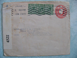 1918 Enveloppe Timbrée Londres London Pour Miss Emily P. Margetson Entre Deux Villes Vevey Suisse Ouvert Par La Censure - Varietà, Errori & Curiosità