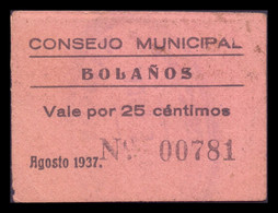 España Billete Local Guerra Civil Bolaños Ciudad Real 25 Céntimos 1937 MBC VF - Other & Unclassified