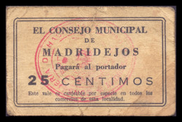 España Billete Local Guerra Civil Madridejos Toledo 25 Céntimos 1936-1937 BC/+ F/+ - Autres & Non Classés