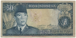 INDONESIA  50 Rupiah    " Sukarno At Left  -  Dancer At Back "    P85a (Thomas De La Rue   ( 1960 ) - Indonésie