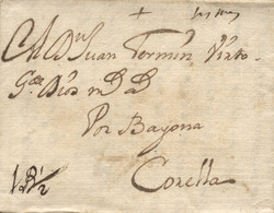 D.P. 6. 1747. Carta De Niza A Corella (Navarra). Marca Mms. "NISMES" Y Porteo "1 1/2 Reales". Muy Interesante - ...-1850 Prefilatelia