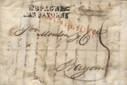 D.P. 9. 1822. Carta De Santander A Bayona. 2 Cortes Paralelos De Desinfección Y Manchas De Vinagre. - ...-1850 Prefilatelia