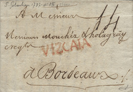 D.P. 11. 1787 (21 MAY). Carta De San Sebastián A Burdeos (Francia). Marca Nº 15R. Porteo Manuscrito '14'. - ...-1850 Prefilatelia