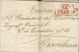 D.P. 25. 1833 (7 FEB). Carta De Ayamonte A Barcelona. Marca Nº 3R. Extraordinariamente Rara. - ...-1850 Prefilatelia