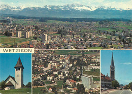 Switzerland Postcard Wetzikon Multi View Pro Patria 1980 Stamp - Wetzikon