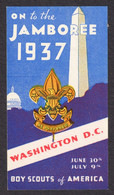 Jamboree Scouting Scouts 1937 Washington Monument Obelisk Capitolium USA LABEL CINDERELLA VIGNETTE - Oblitérés